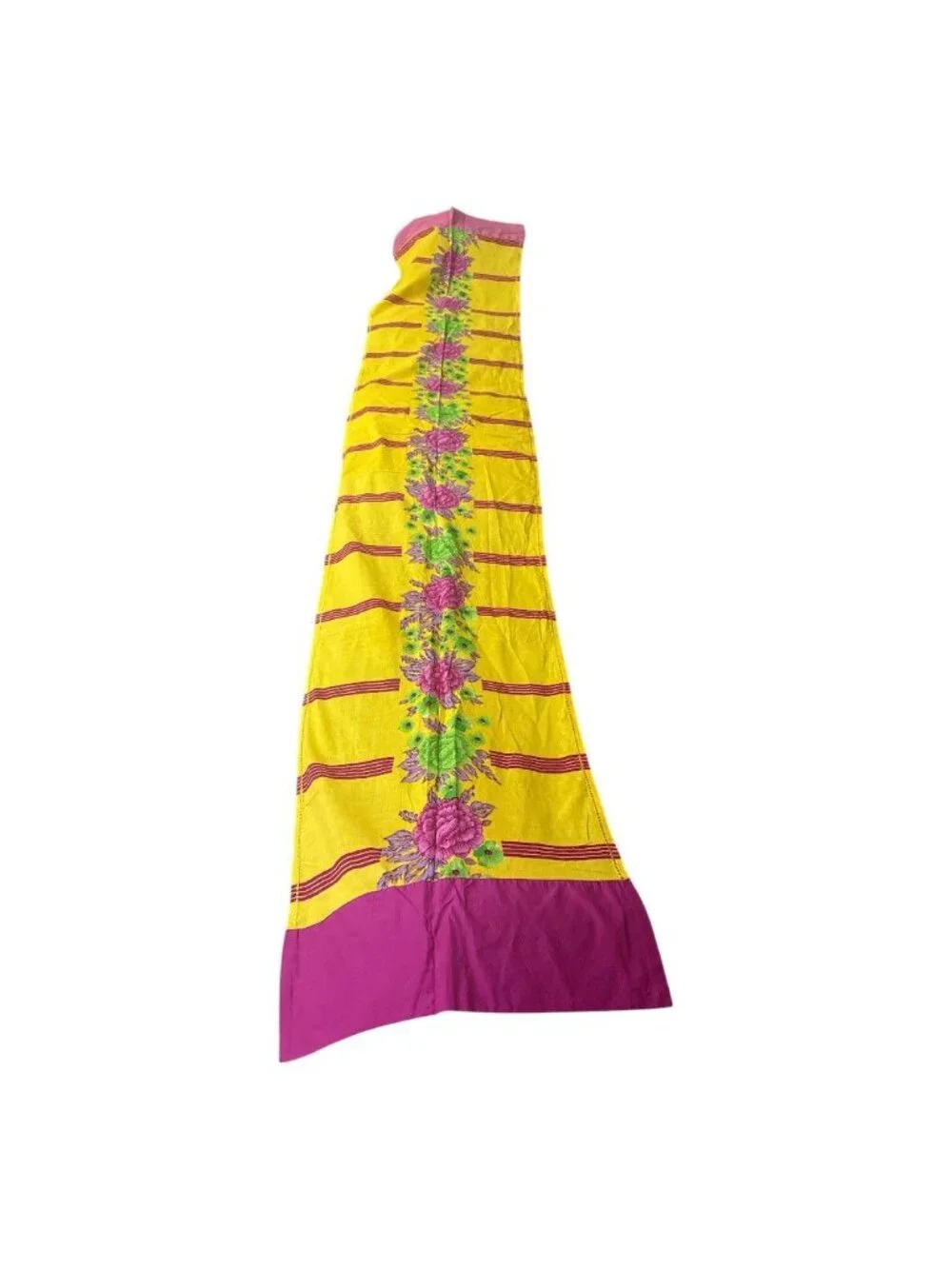 Yellow & Pink Floral Table Runner With Embroidered Edges - 100% Cotton - 60 Inch